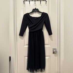 ZARA Elegant Cross-over Tulle Midi Dress